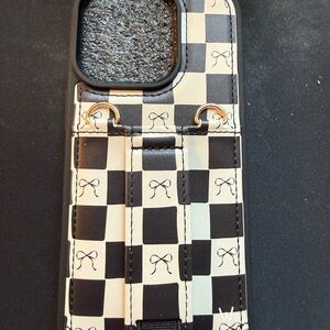 Stylish Black & White Checkered Phone Case with Strap